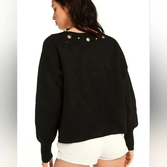 WILDFOX Navy Grommet Embellished Cropped Star Studded Sweater - Size Medium - Picture 5 of 8